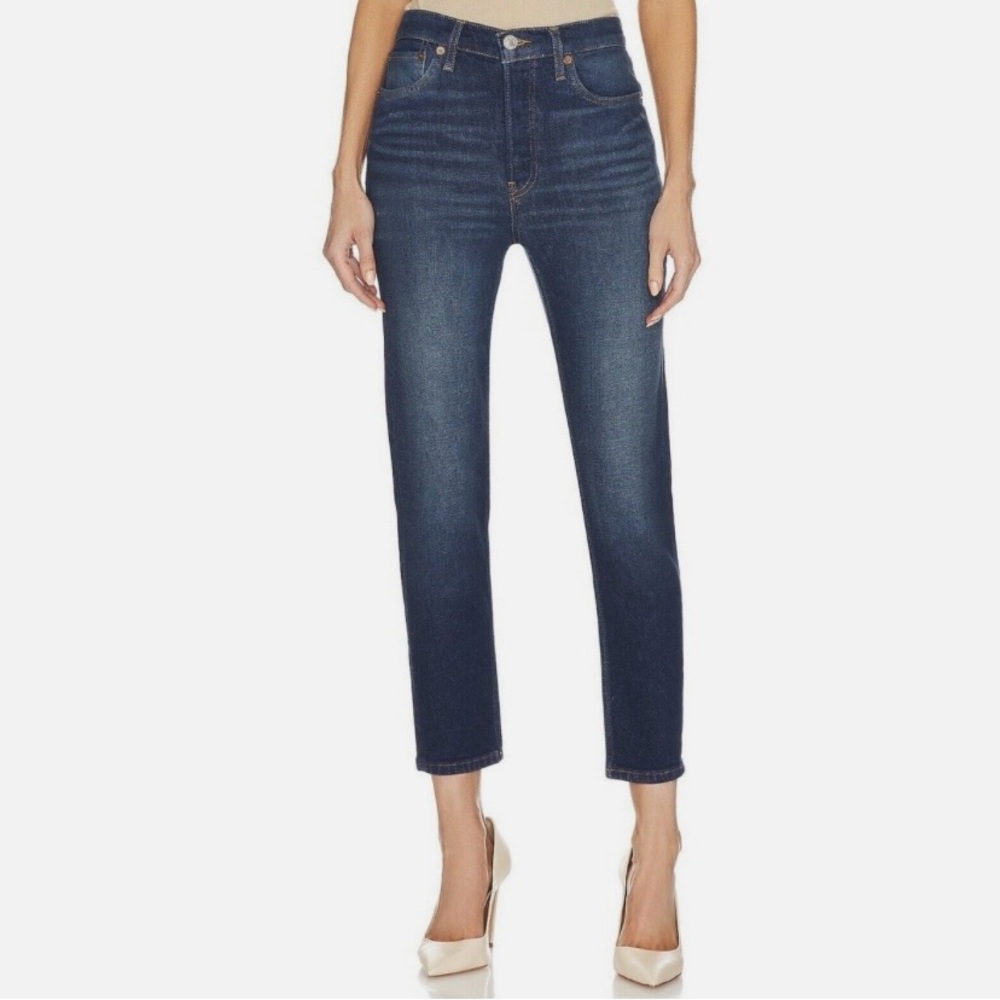 Re/Done 90s High Rise Ankle Crop Jeans In‎ Deep Sapphire Wash Size 29